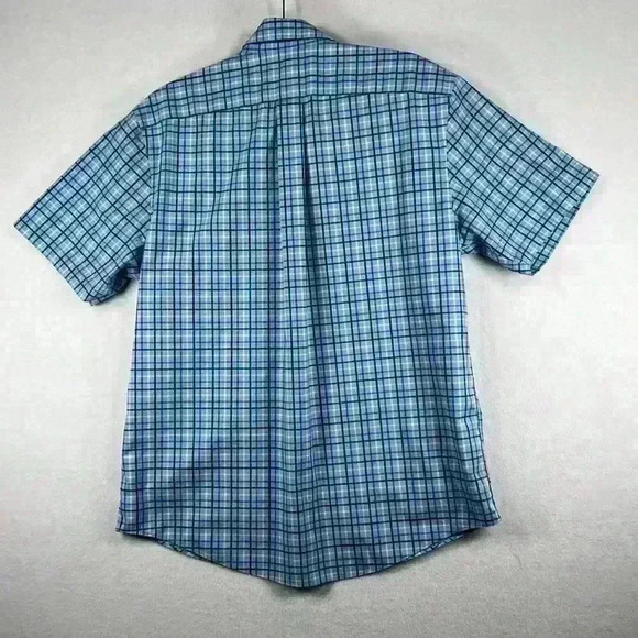 Lands End Shirt Blue Men’s Large Plaid Twill 100% Cotton Crisp - Picture 2 of 6